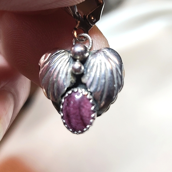 CAROLYN POLLACK Relios .925 Sterling Ruby Earrings Hearts Pierce Dangle Vintage - Picture 4 of 5